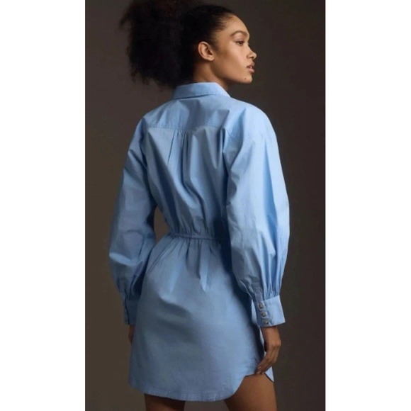 Maeve Dresses & Skirts - NWT Anthropologie Maeve Poplin Mini Shirt Dress Sz XL Sky Blue Long Sleeve $148